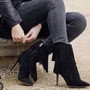 Sam Edelman Belinda black point Suede Fringe Pointed toe Boots.  Great Boots!